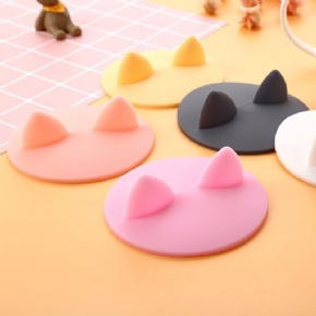 Windfall Silicone Leakproof Heat Resistant Silicone Cats Ear Cup Lids, Creative Reusable Cup Cover Anti-dust Airtight Seal Food Grade Mug Cover, Heat Resistant Cup Lids